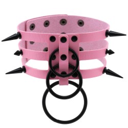 three row black ring rivet spiked collar