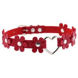 flower pu leather heart collar