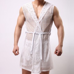 powerful hollowed out net hooded bandaged bathrobe